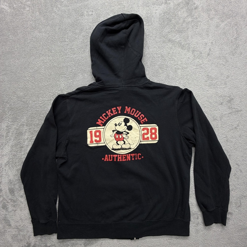 Disney Hoodie‎ Adult L Black Full Zip Hooded Fleece Mickey Mouse Graphic